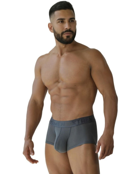 Gray xtremen 91252 microfiber mesh trunks with textured waistband and subtle branding front view