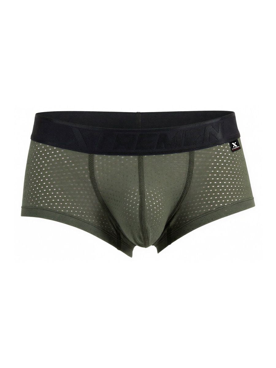 Xtremen 91252 microfiber mesh trunks in military green with olive green briefs and black elastic waistband logo