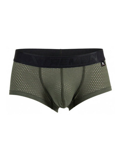 Xtremen 91252 microfiber mesh trunks in military green with olive green briefs and black elastic waistband logo