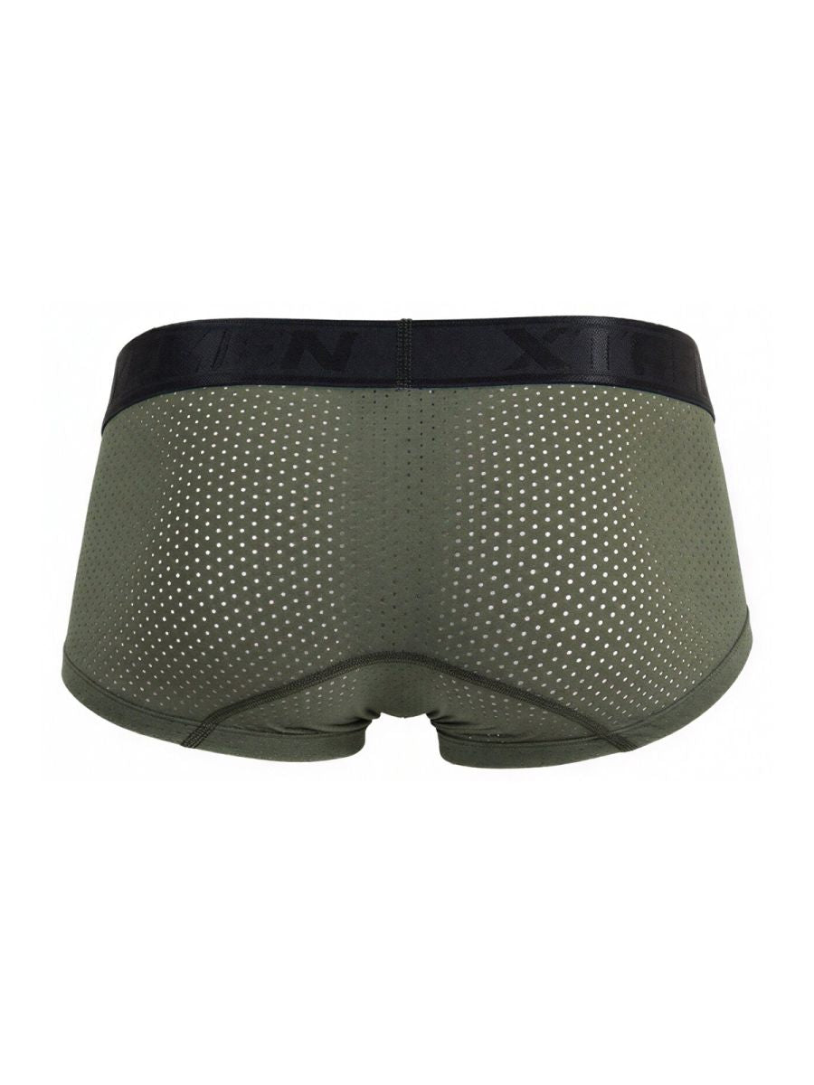 Olive green microfiber mesh briefs with black elastic waistband xtremen 91252 military green trunks