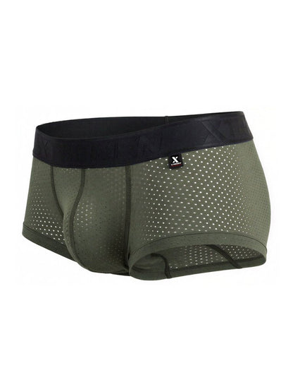 Olive green microfiber mesh xtremen 91252 boxer briefs with perforations and black x-terra logo waistband