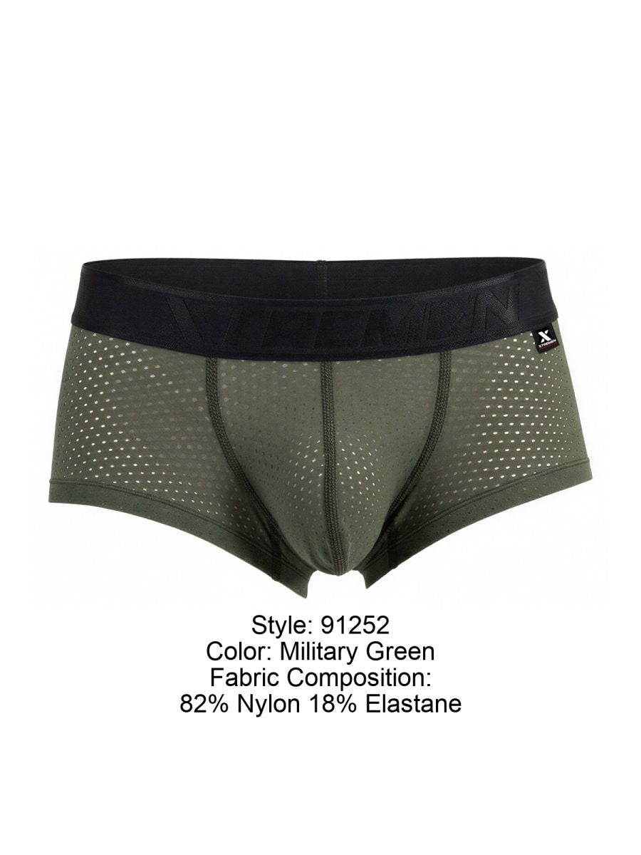 Military green xtremen 91252 microfiber mesh trunks with black elastic waistband for breathable comfort
