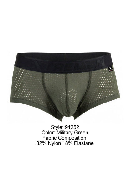 Military green xtremen 91252 microfiber mesh trunks with black elastic waistband for breathable comfort