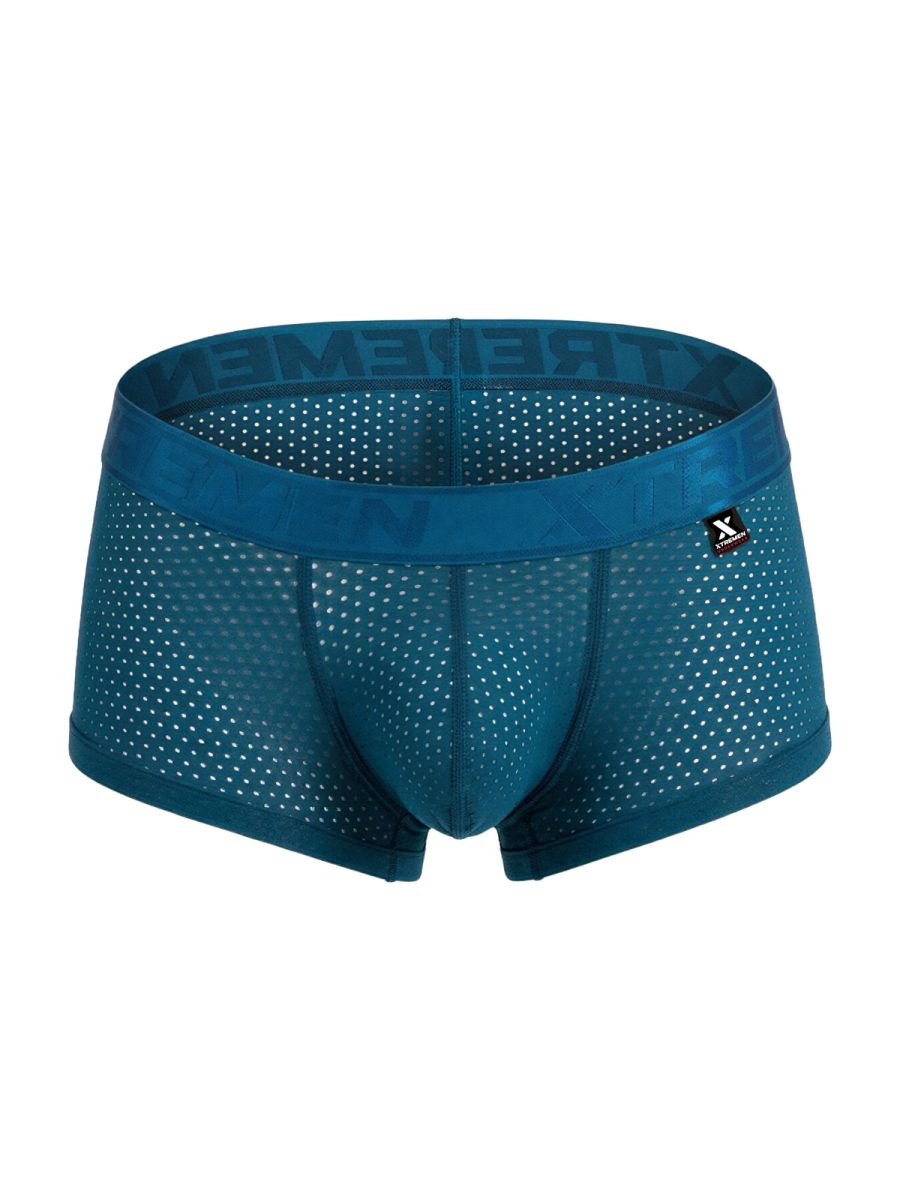 Teal mesh microfiber boxer briefs with a solid extreme waistband and x logo patch in petrol color