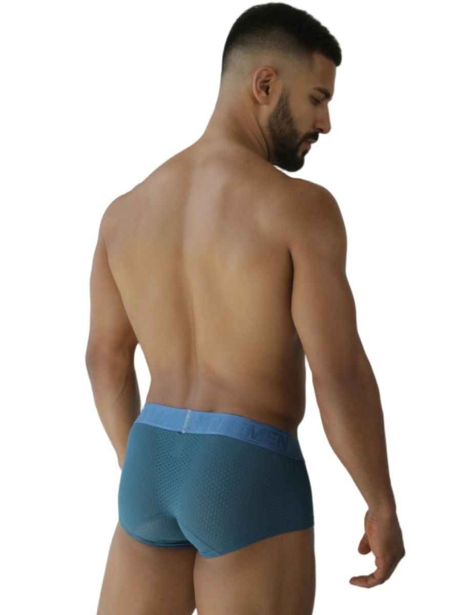 Xtremen 91252 microfiber mesh trunks in petrol color with light blue elastic waistband and breathable blue mesh briefs