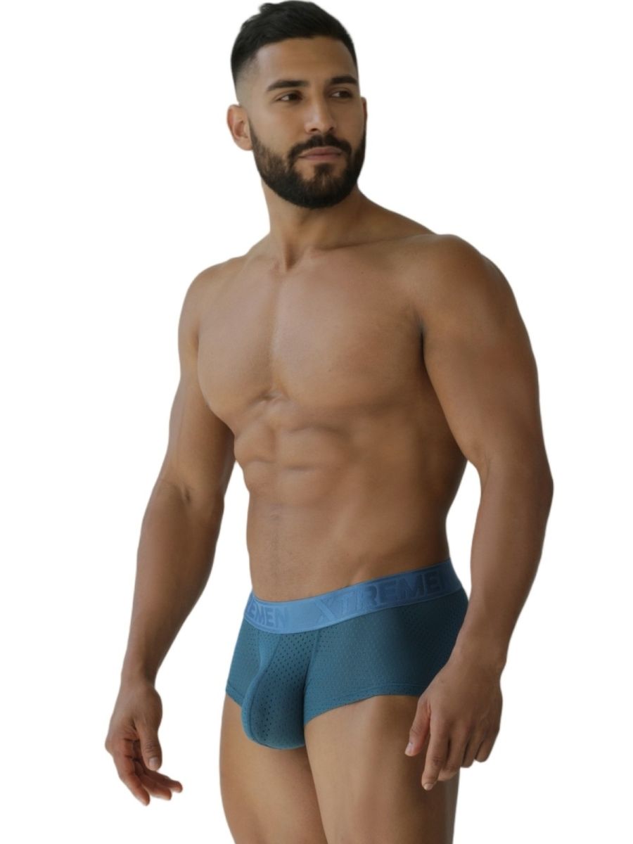 Xtremen 91252 microfiber mesh blue mens briefs with solid waistband and textured fabric in petrol color