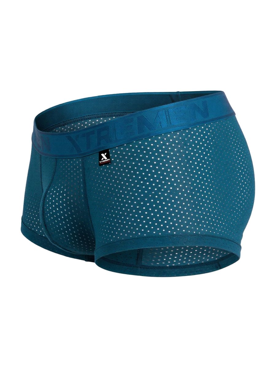 Teal blue mesh xtremen 91252 microfiber trunks with solid waistband featuring xtremen logo in petrol color