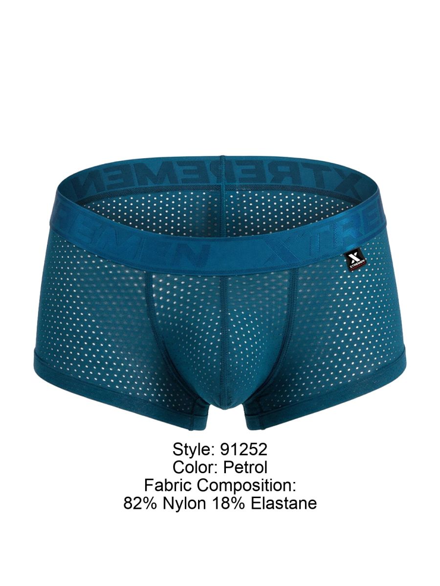 Petrol-colored xtremen 91252 microfiber mesh men’s boxer briefs with breathable fabric and elastic branded waistband