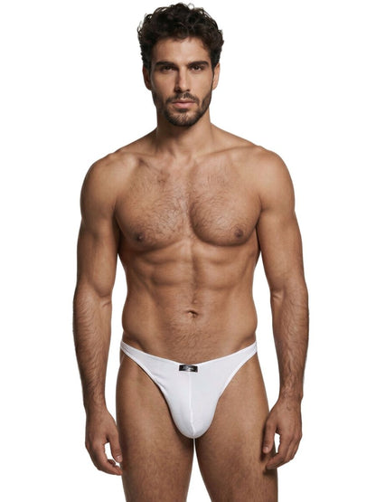 Xtremen white bikini underwear featuring a minimalist fit and a small branded logo tag on the front waistband.