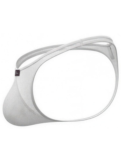 Xtremen white mesh thong with a contoured pouch and thin elastic waistband.