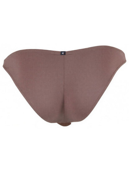Xtremen mocha brown bikini brief with a seamless, smooth fabric fit and a small center brand logo tag.