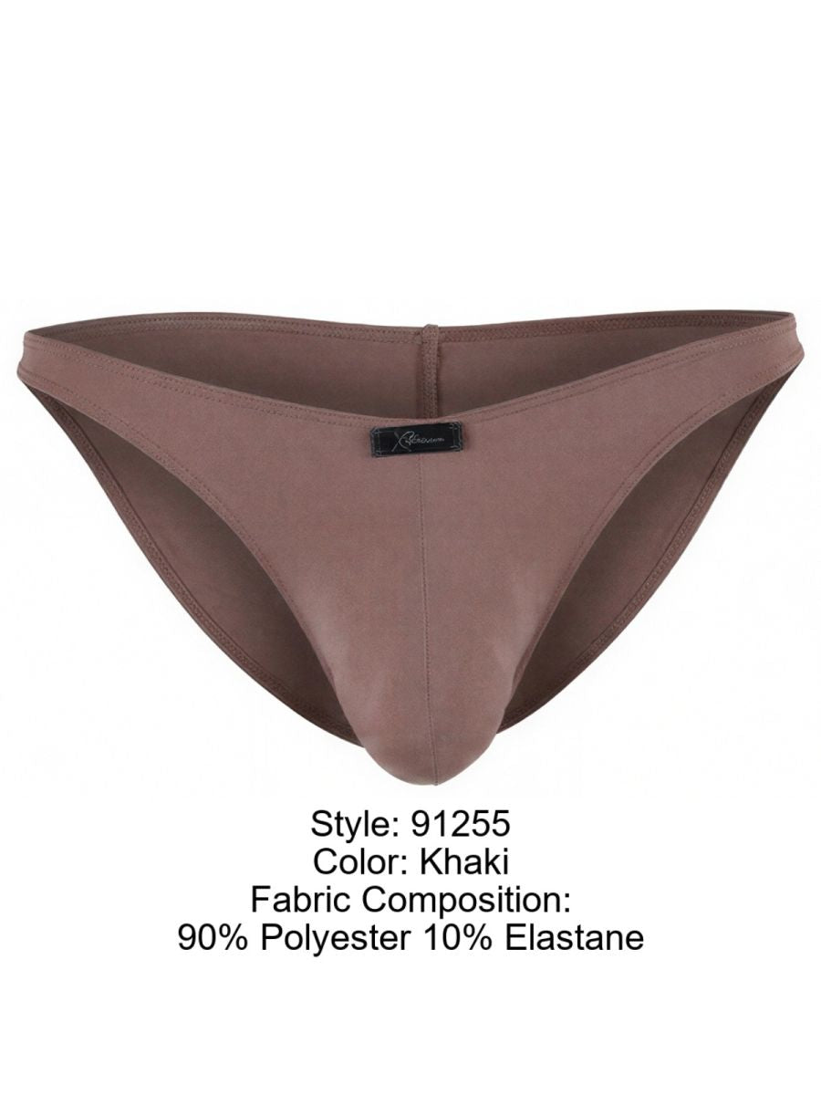Xtremen khaki bikini brief in a smooth, matte fabric with a branded logo tab on the center front.