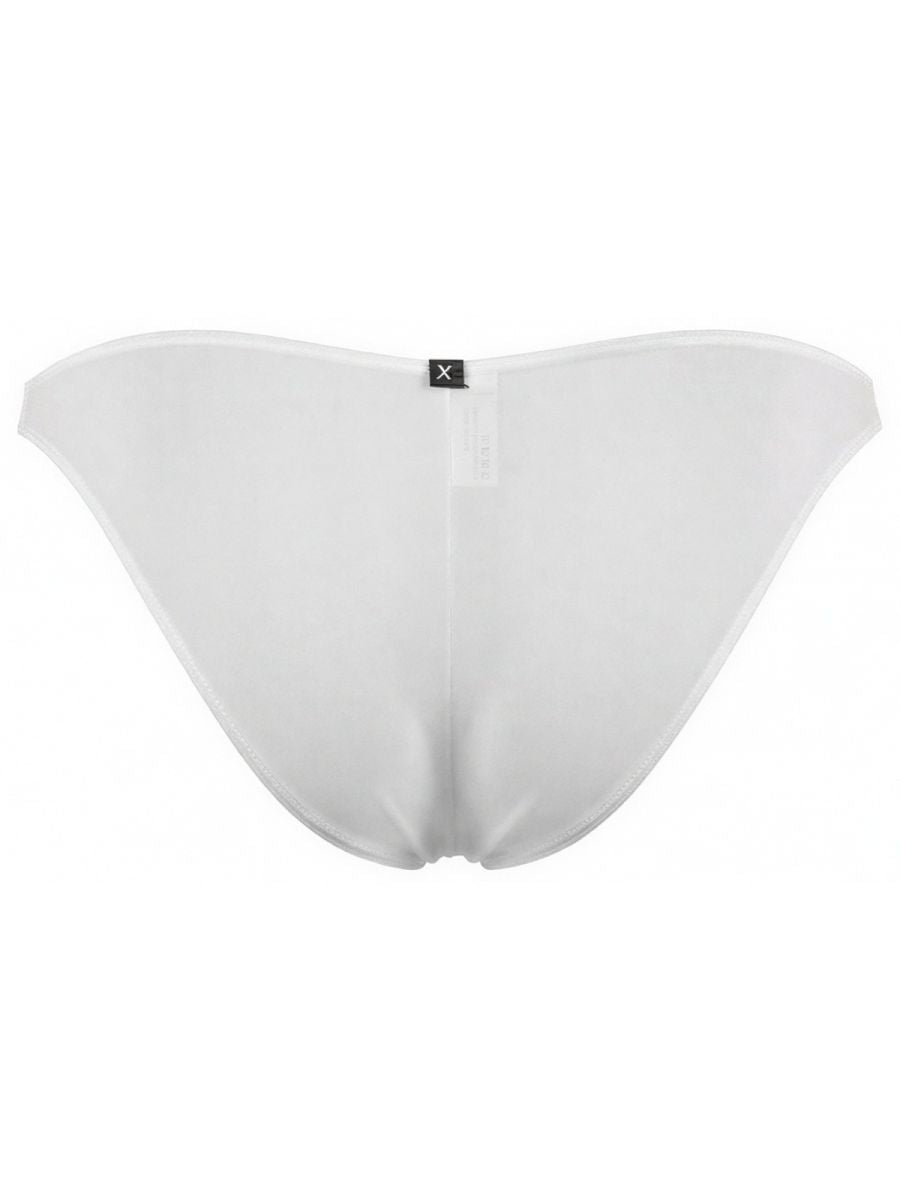 Xtremen white bikini brief with a smooth fabric finish and a centered black brand logo tab.