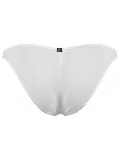 Xtremen white bikini brief with a smooth fabric finish and a centered black brand logo tab.