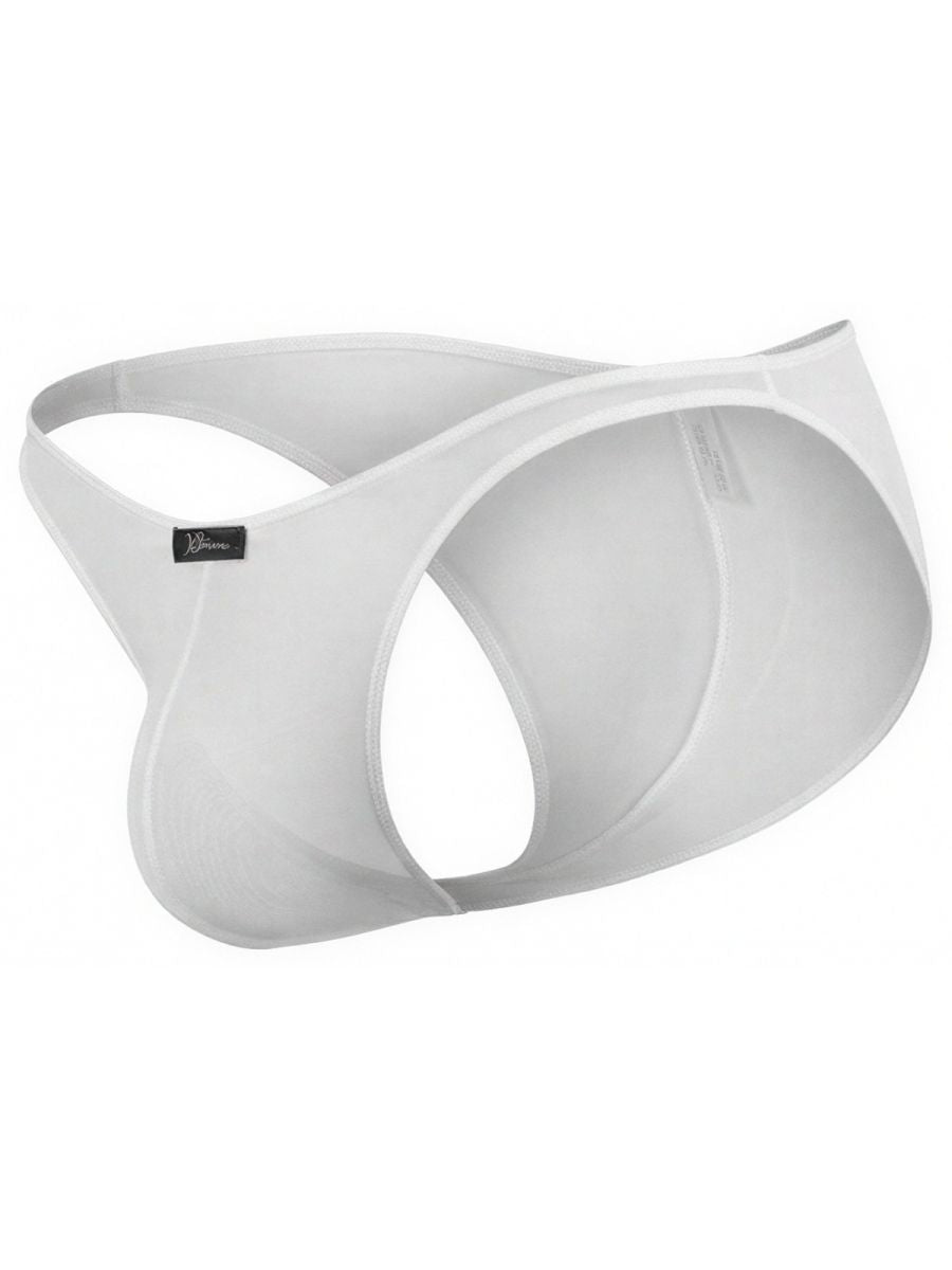 Xtremen white thong with open sides and a small branded logo tag on the left hip.
