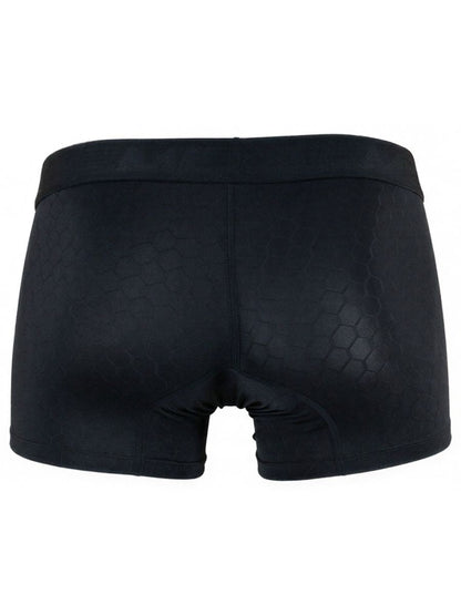 Xtremen black boxer briefs with a subtle embossed hexagonal pattern and a wide waistband.
