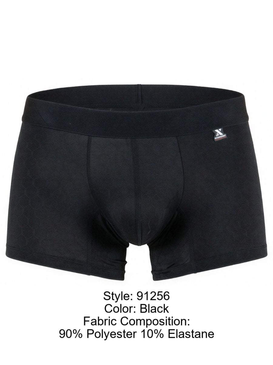 Xtremen black boxer brief with a subtle honeycomb pattern and a small brand logo on the waistband.