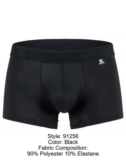 Xtremen black boxer brief with a subtle honeycomb pattern and a small brand logo on the waistband.