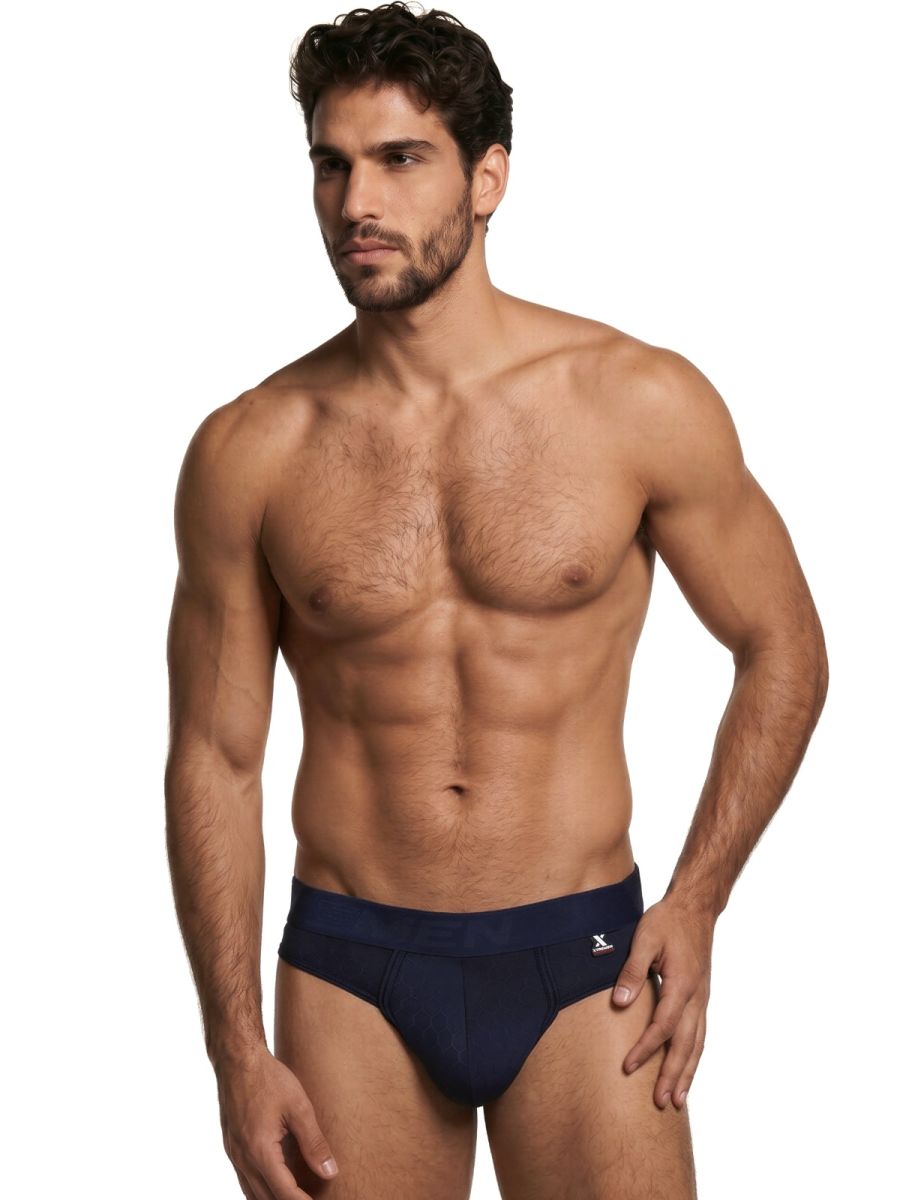 Xtremen navy blue brief with a smooth fit and branded elastic waistband.