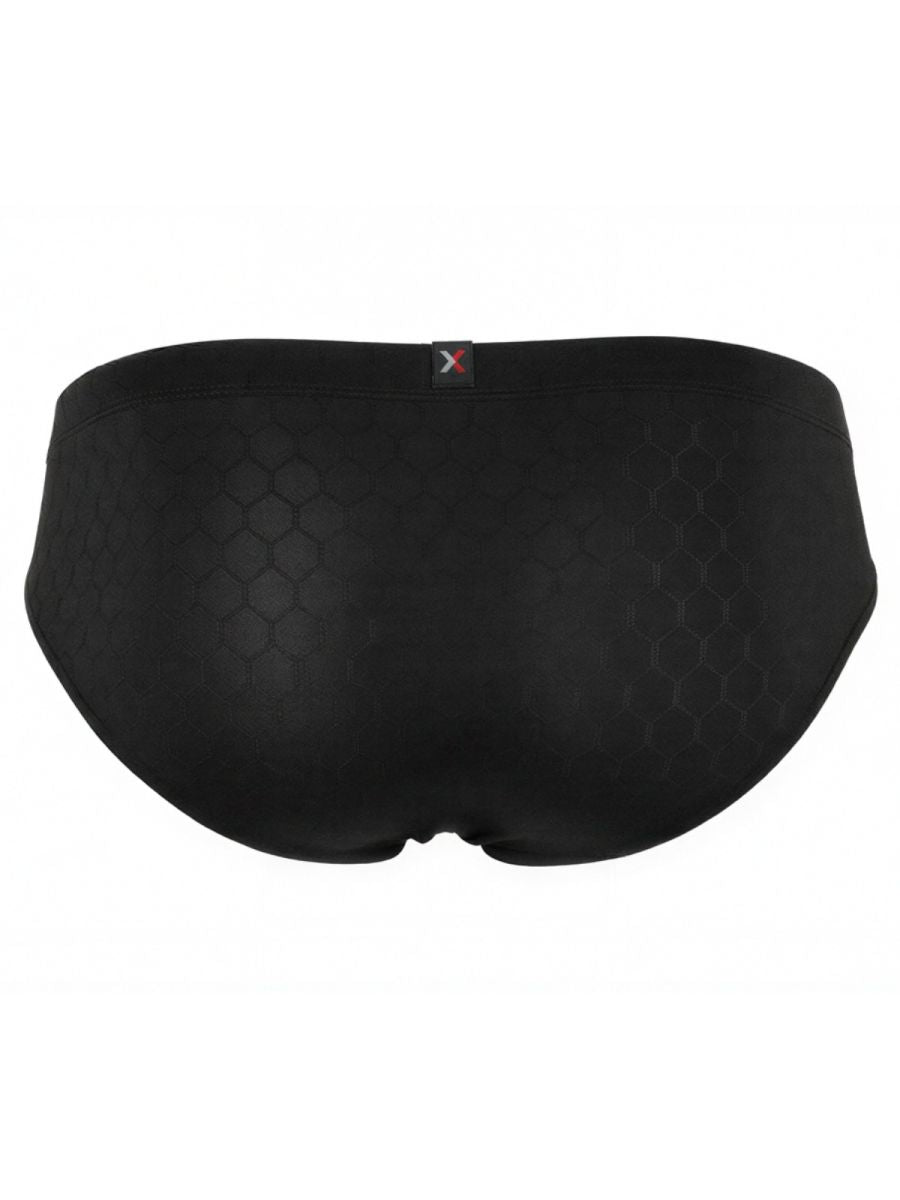 Xtremen black brief with a subtle honeycomb pattern and center-back logo detail.