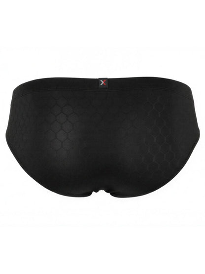 Xtremen black brief with a subtle honeycomb pattern and center-back logo detail.