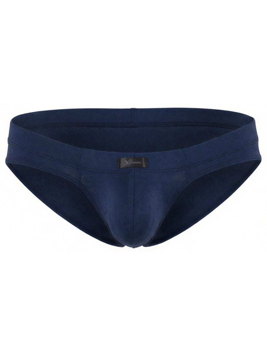 Xtremen navy blue men’s brief with a contoured pouch, matte fabric finish, and a center brand logo tab.