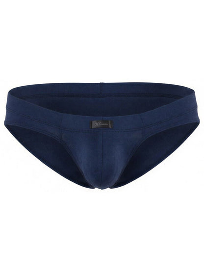 Xtremen navy blue men’s brief with a contoured pouch, matte fabric finish, and a center brand logo tab.