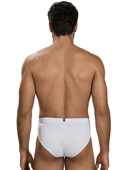 Xtremen white bikini brief with a subtle honeycomb-textured fabric pattern, viewed from the back.