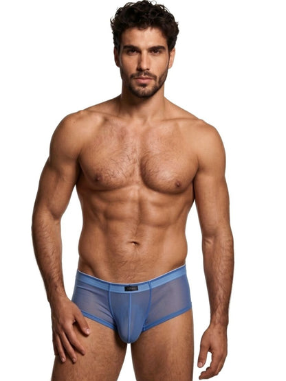 Xtremen blue mesh bikini brief with a supportive fit and semi-sheer fabric finish.