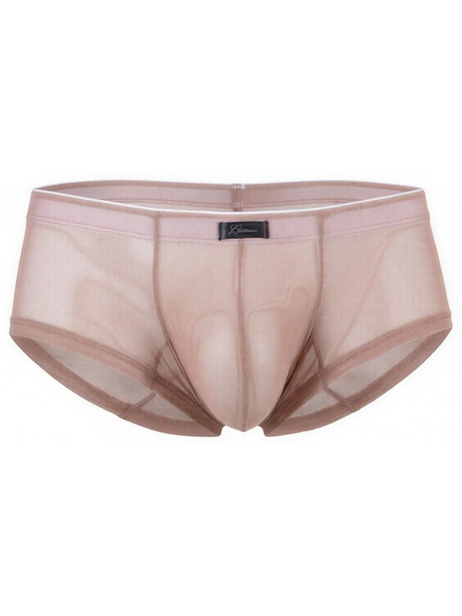 Xtremen beige sheer mesh brief with a contoured pouch and elastic waistband.