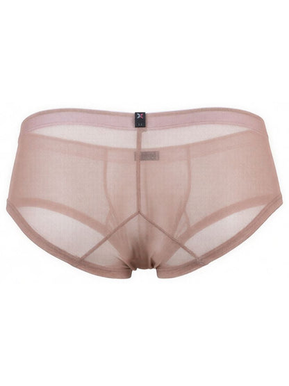 Xtremen beige sheer mesh brief with athletic seam detailing and a centered branded waistband tag.