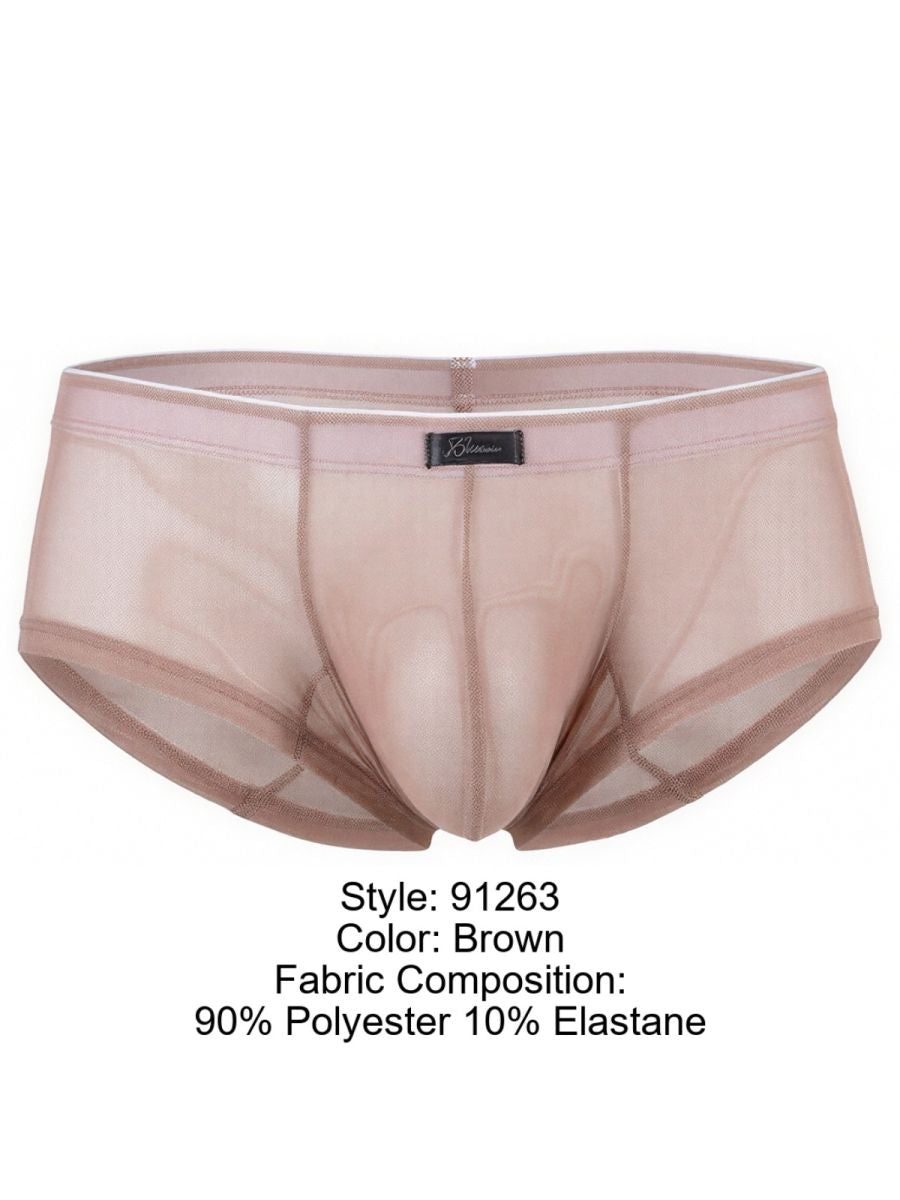 Xtremen men's brown sheer mesh brief with a contoured pouch and branded waistband.