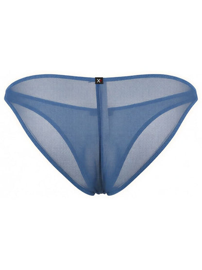 Xtremen blue sheer mesh bikini brief with a small center logo tag.