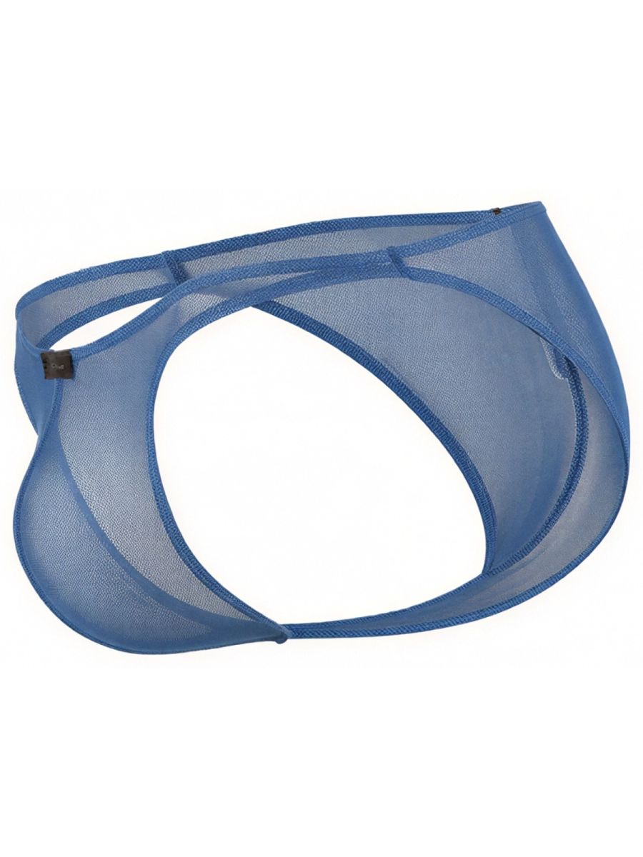 Xtremen blue sheer mesh thong with a minimal cut and logo detail.