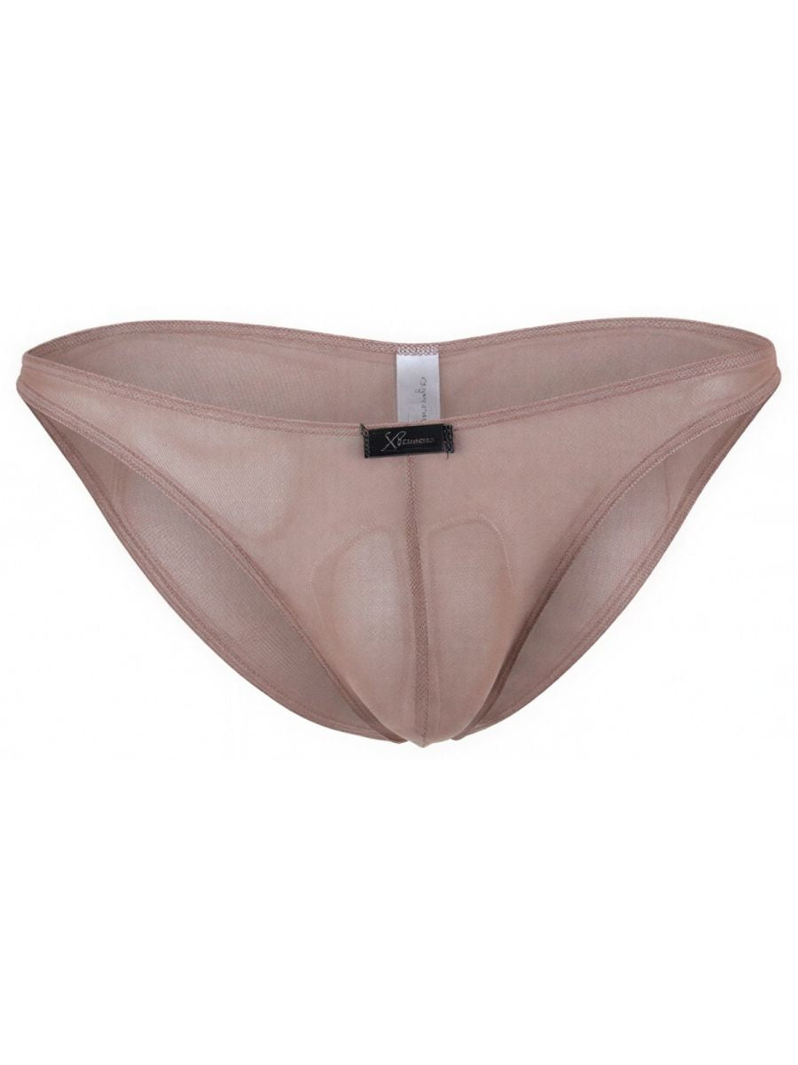 Xtremen men's nude bikini brief in a semi-sheer, fine mesh fabric with a contoured front pouch.