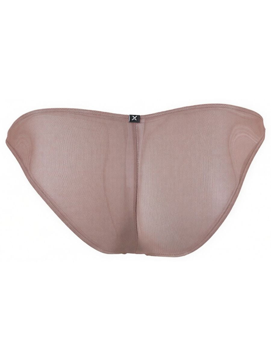 Xtremen mauve bikini brief in a sheer, lightweight mesh fabric with a centered brand logo tag.