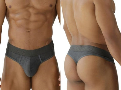 Gray xtremen 91268 microfiber mesh thongs with textured front panel and elastic waistband for athletic wear