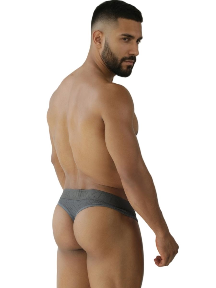 Gray xtremen 91268 microfiber mesh thongs with a sleek form-fitting design shown from the back side