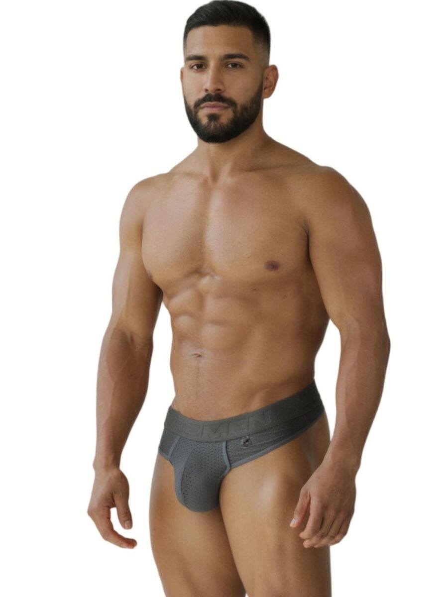 Gray xtremen 91268 microfiber mesh thongs with snug fit and subtle stitching details for athletic wear