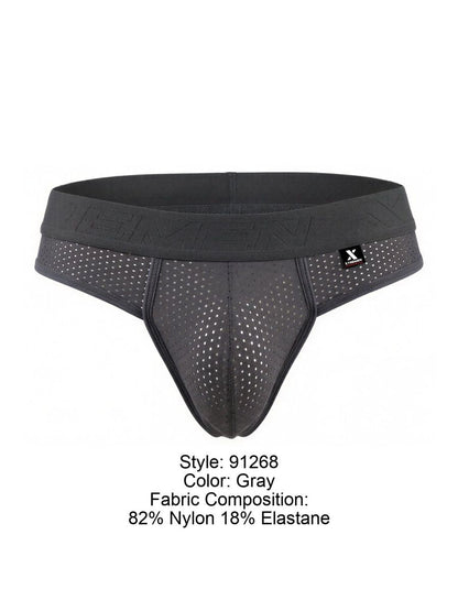Gray xtremen 91268 microfiber mesh thong briefs with perforated design elastic waistband and x-performance logo