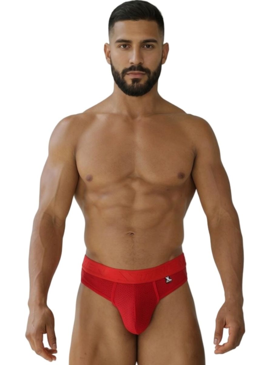 Red xtremen 91268 microfiber mesh thong briefs with snug fit and small logo on waistband