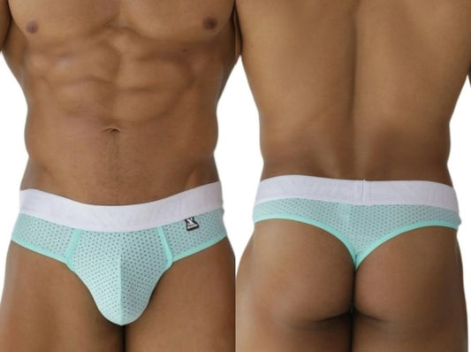 Light blue microfiber mesh briefs with white waistband and black logo side detail from xtremen 91268 seawater collection