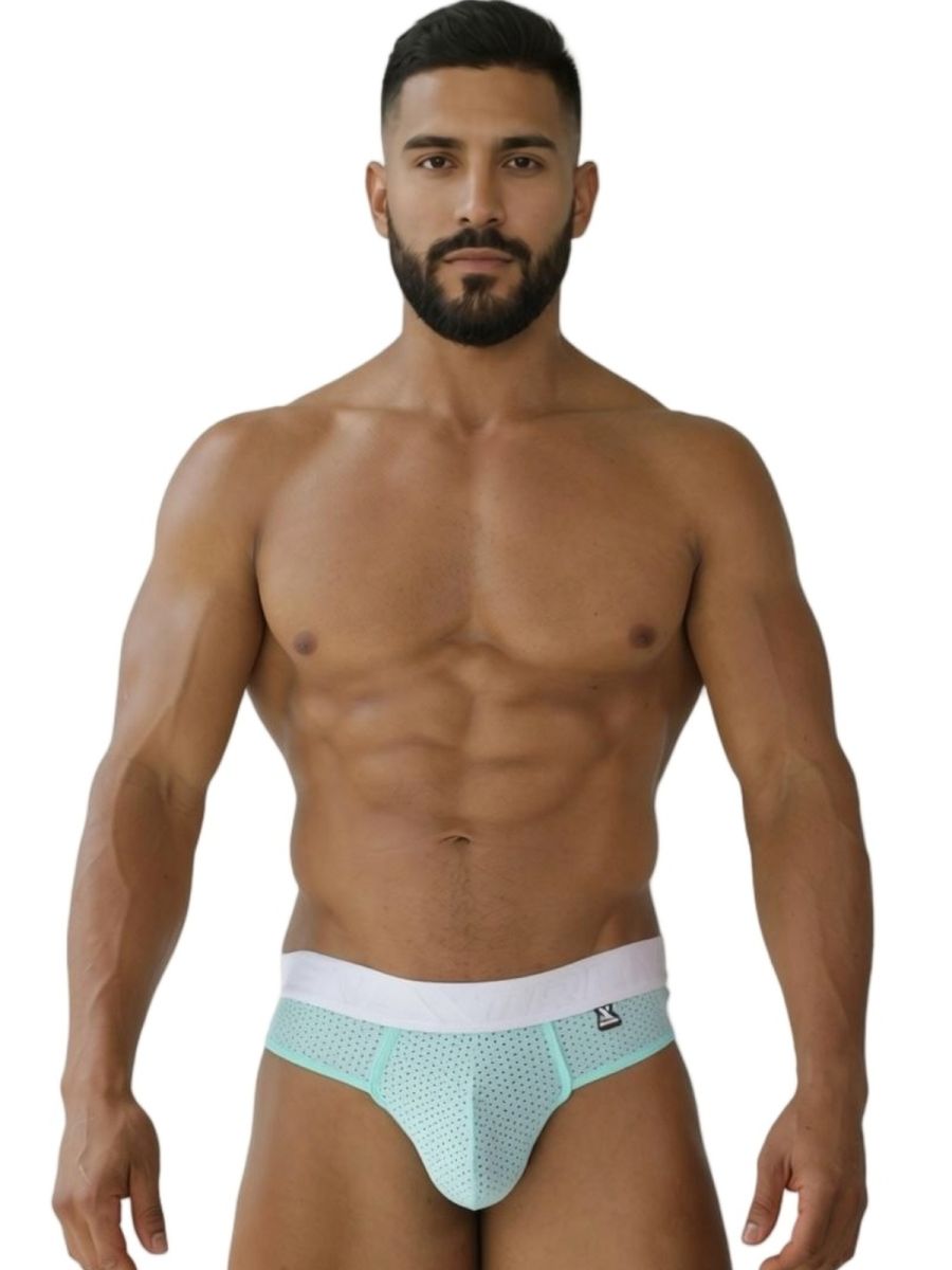 Xtremen 91268 microfiber mesh briefs in mint green with white waistband featuring breathable seawater color design