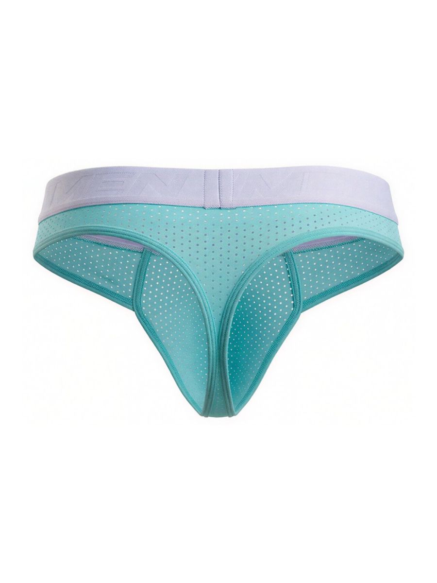 Teal microfiber mesh thong with lavender waistband featuring a perforated seamless design xtremen 91268 seawater color