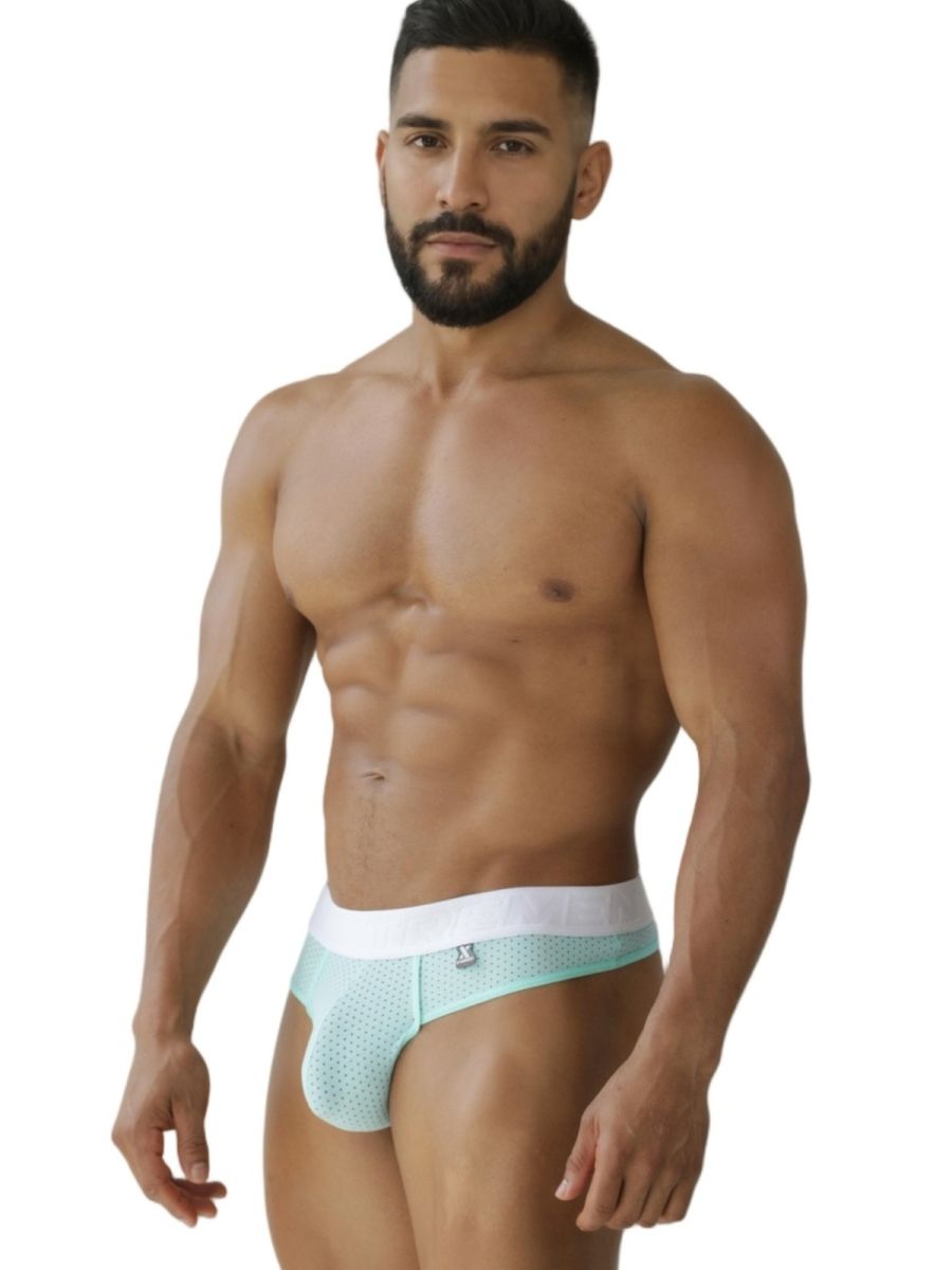 Xtremen 91268 microfiber mesh briefs in light blue with a white waistband in color seawater