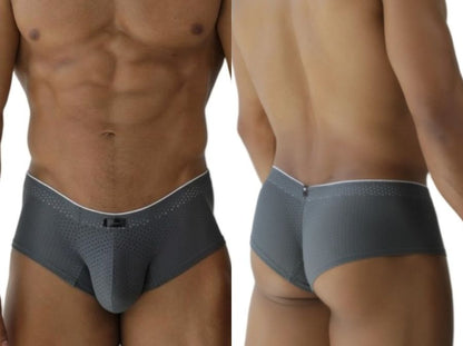 Gray xtremen 91269 microfiber mesh briefs with white waistband and subtle perforated detailing for athletic use