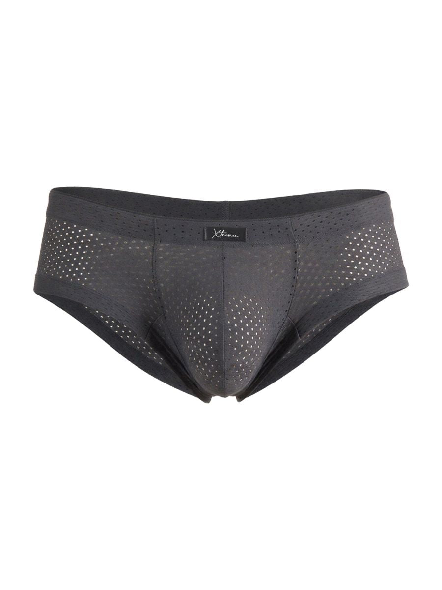 Xtremen 91269 microfiber mesh briefs in gray with sleek form-fitting design and breathable subtle perforations