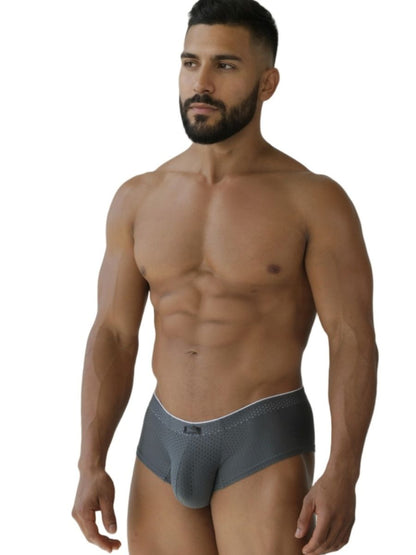 Gray xtremen 91269 microfiber mesh briefs with white waistband and subtle textured pattern for athletic use