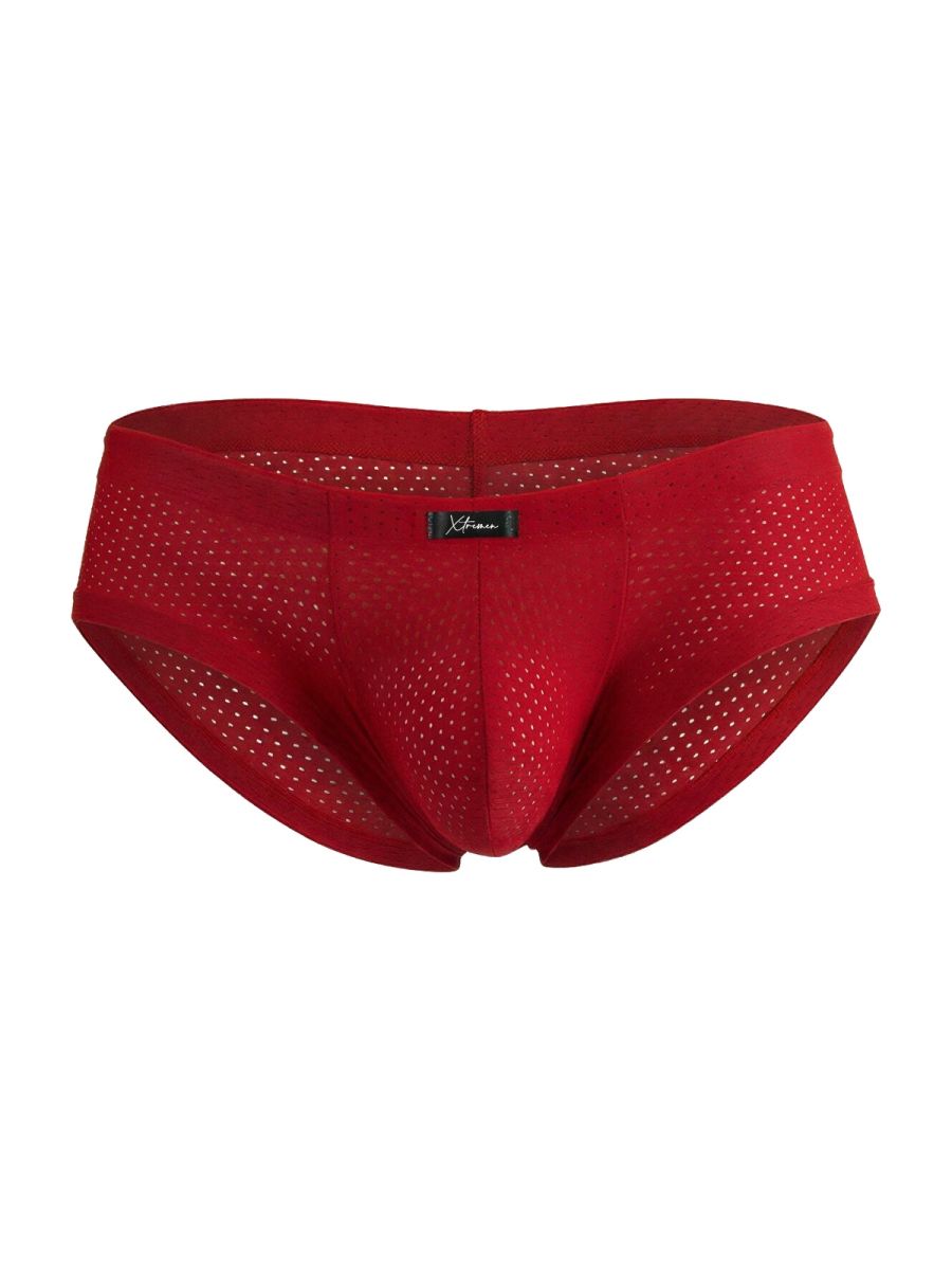 Xtremen 91269 microfiber mesh briefs in red with a sleek form-fitting design and small black brand tag at the waistband