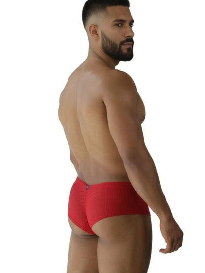 Back view of xtremen 91269 microfiber mesh red briefs featuring a functional zipper for easy wear